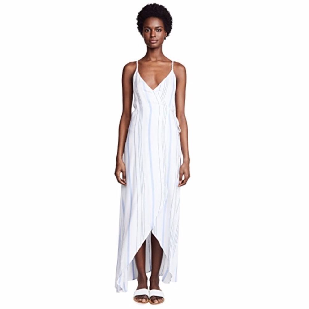 Clayton Blue & White Eliza Stripe Carter Wrap Maxi Dress NWT Womens Size Large